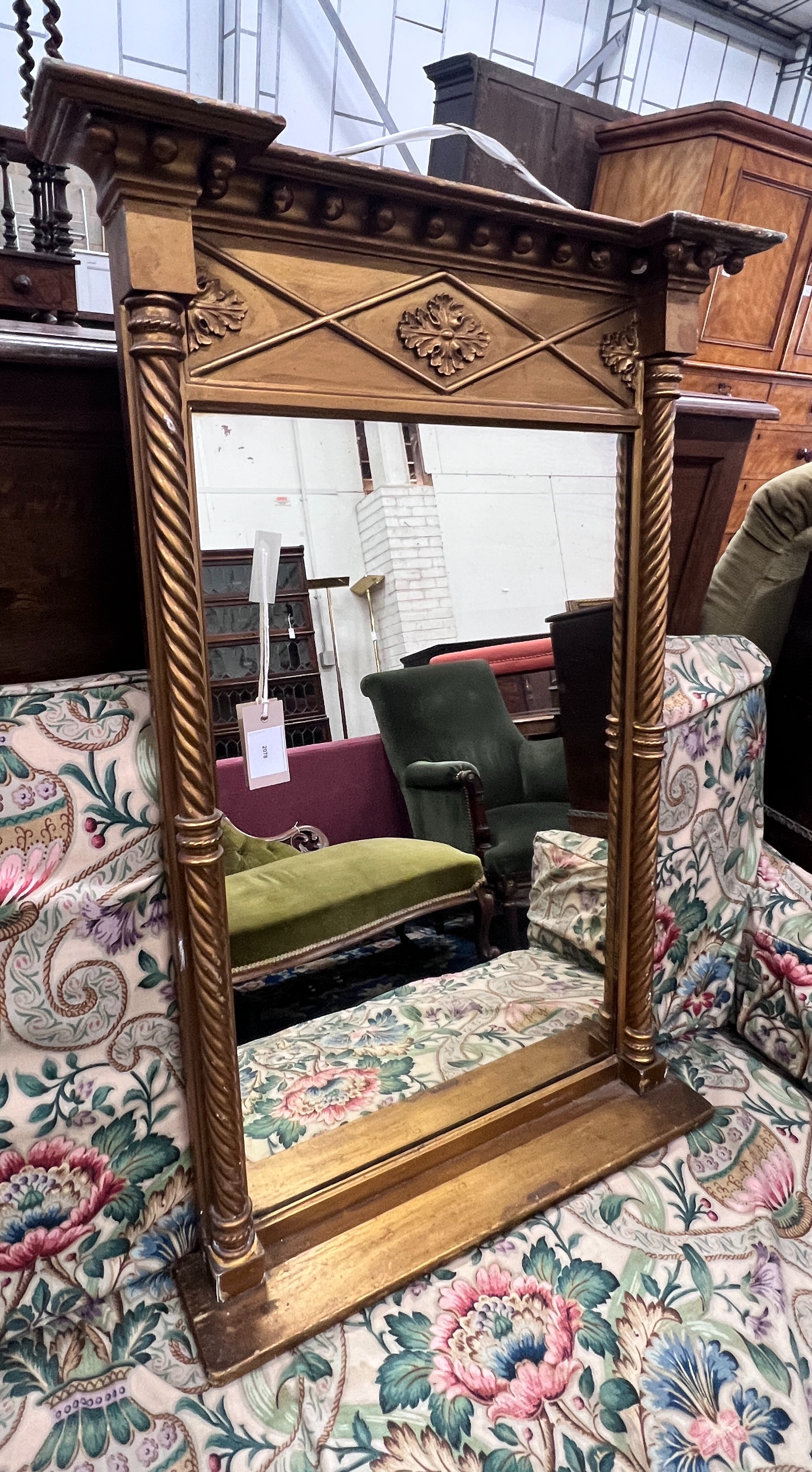 A Regency and later giltwood and gesso pier glass, width 62cm, height 91cm